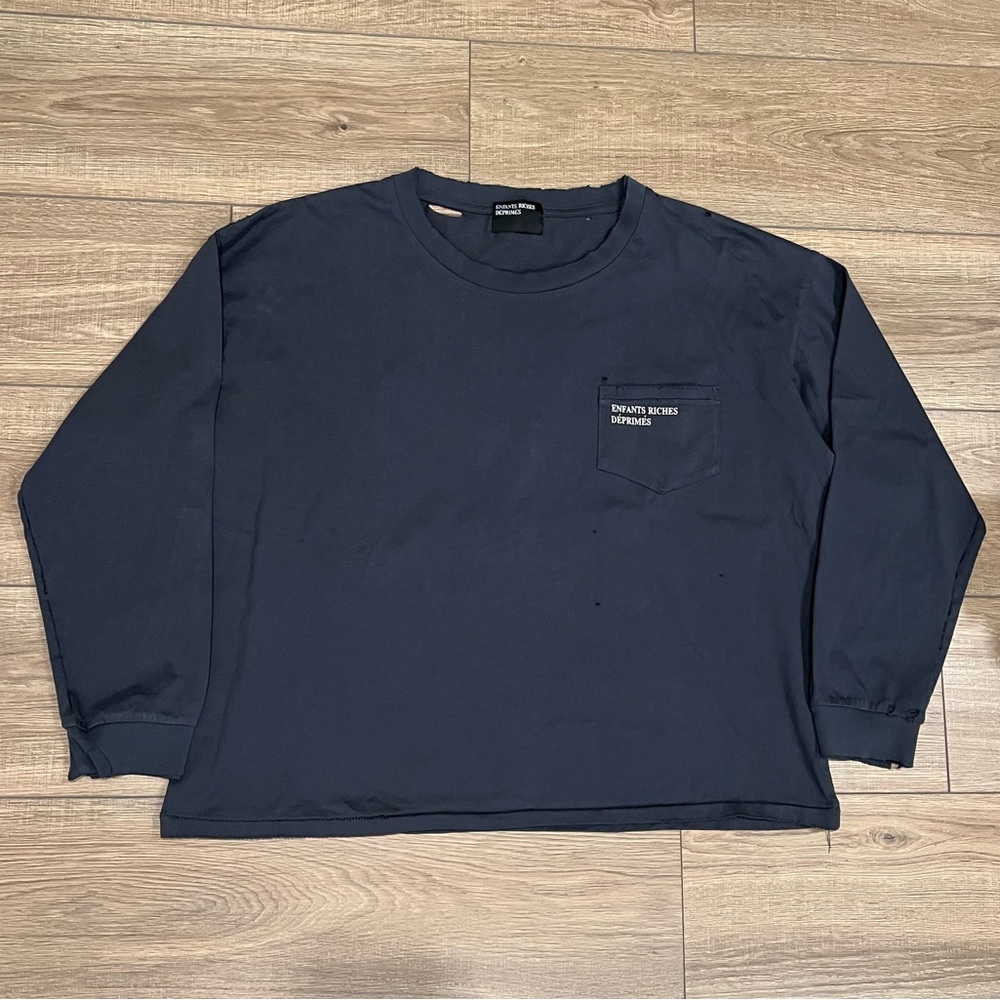 Enfants Riches Deprimes Gray blue distressed long sleeve tee